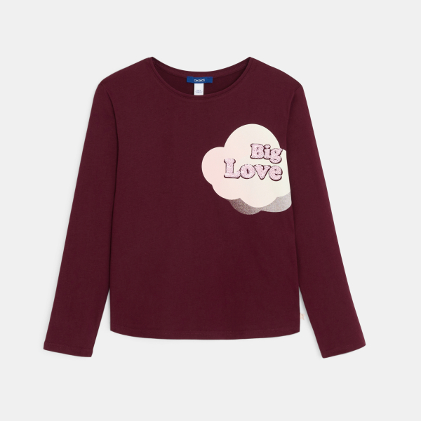 تيشيرت بأكمام طويلة مزين برسالة مطبوعة، باللون البنفسجي الفاتح للفتيات